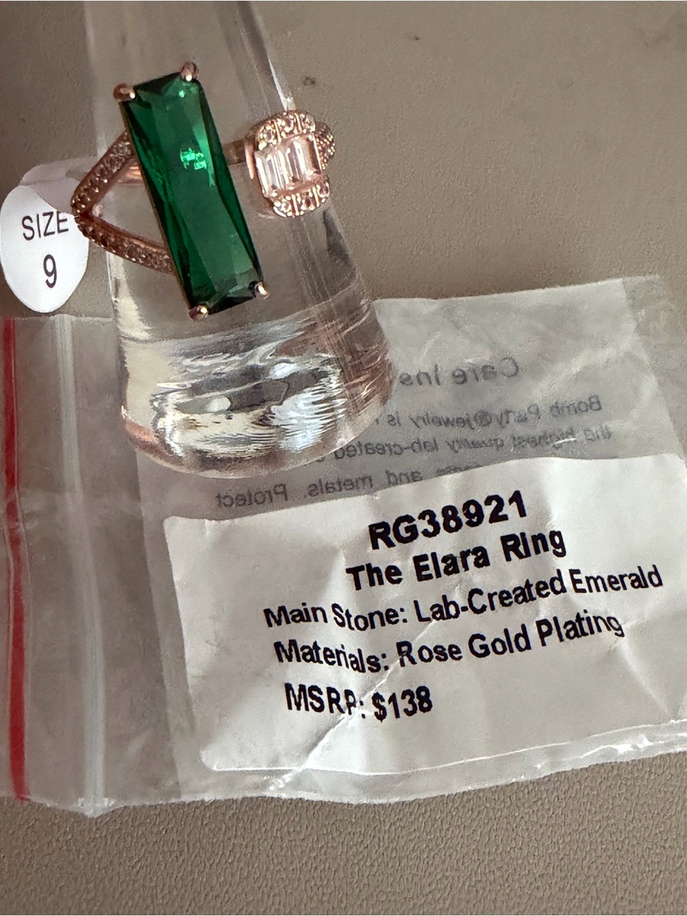 Bomb Party OG Collection Elara Ring Lab-Created Emerald Rose Gold – Size 9